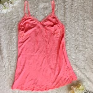 Victoria’s Secret Coral Satin Slip With Lace Trim